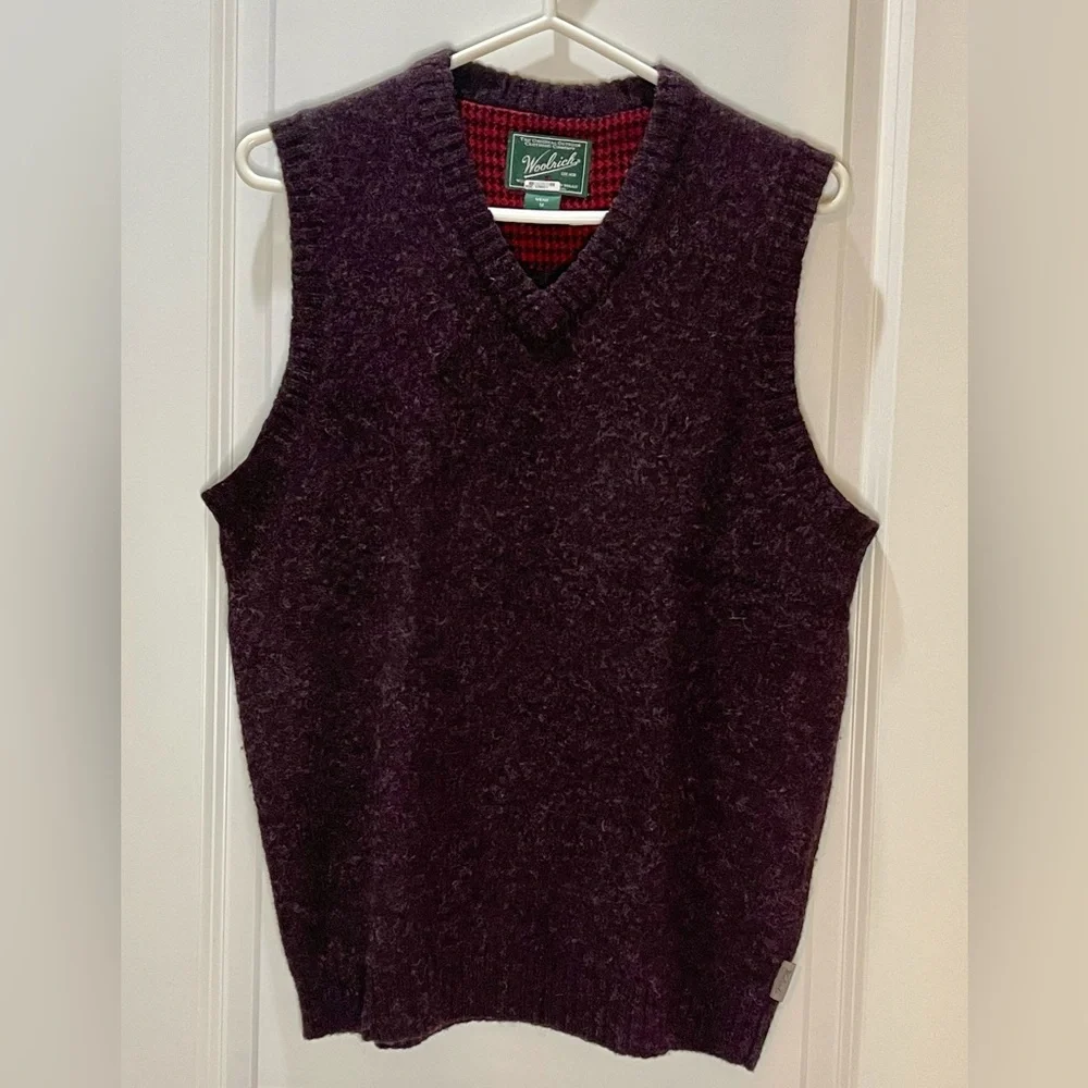 Woolrich V-Neck Wool Sweater Vest Pullover Dark Purple M